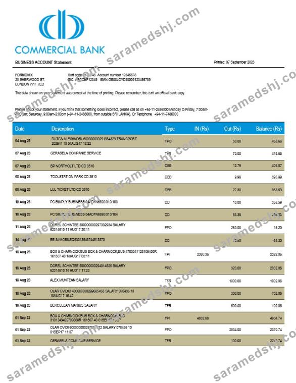 Commercial Bank firm statement Word and PDF template